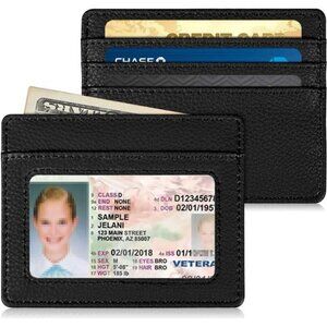 RFID Slim Card Holder Wallet with ID Window Front Pocket for Men Women